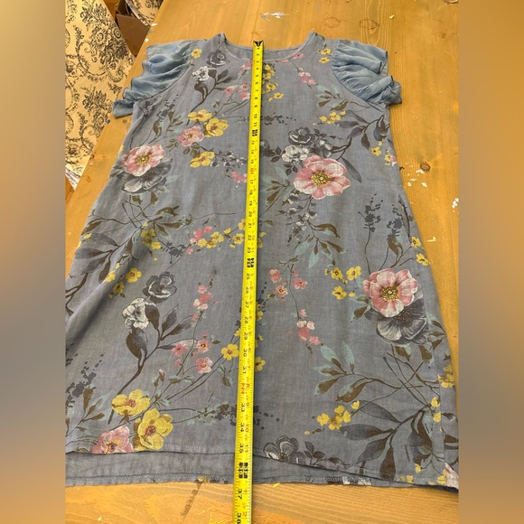 Italian Linen Floral Blue Dress Size Large - Picture 8 of 8